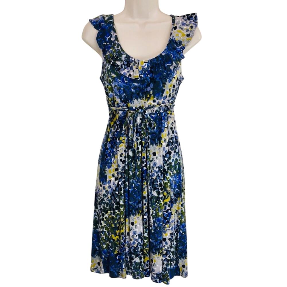 New York & Company Blue Green Fit & Flare Dress Figure Flattering Stretch Knit - Picture 12 of 16